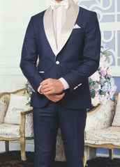 Abito taglio smoking blu con Reverse bianco