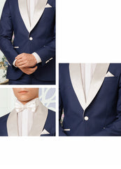 Abito taglio smoking blu con Reverse bianco