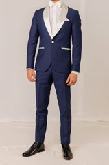 Abito taglio smoking blu con Reverse bianco