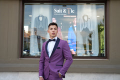 Abito taglio smoking Viola con Reverse blu