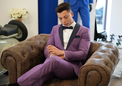 Abito taglio smoking Viola con Reverse blu