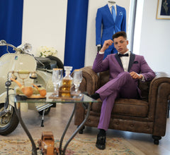 Abito taglio smoking Viola con Reverse blu