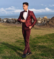 Abito taglio smoking bordeaux damasco