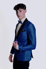 Abito Taglio Smoking damascato blu e nero